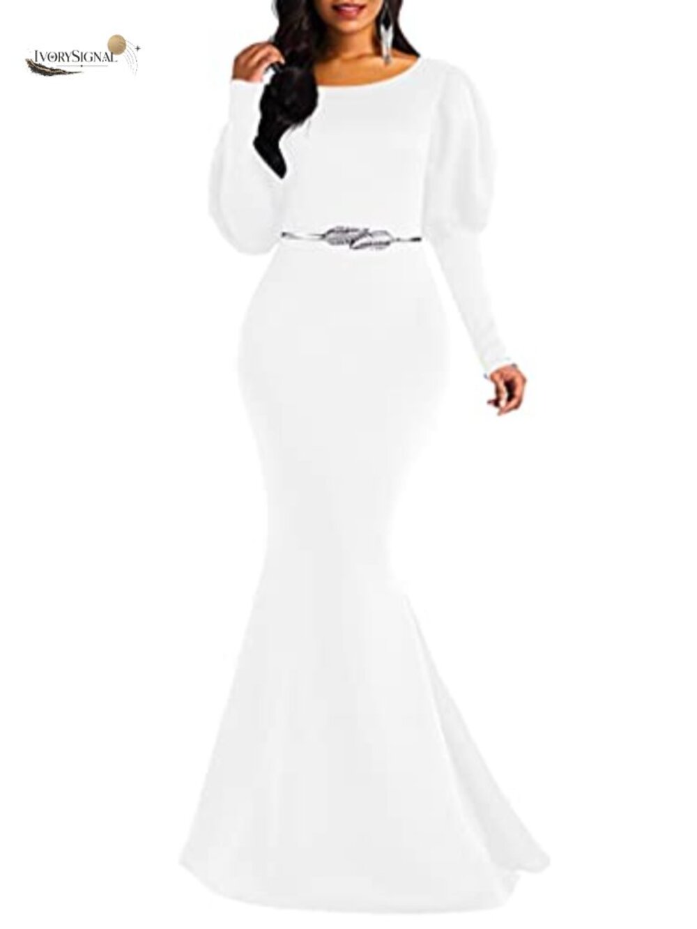 Elegant Long Puff Sleeve Mermaid Evening Gown Bodycon Maxi Dress